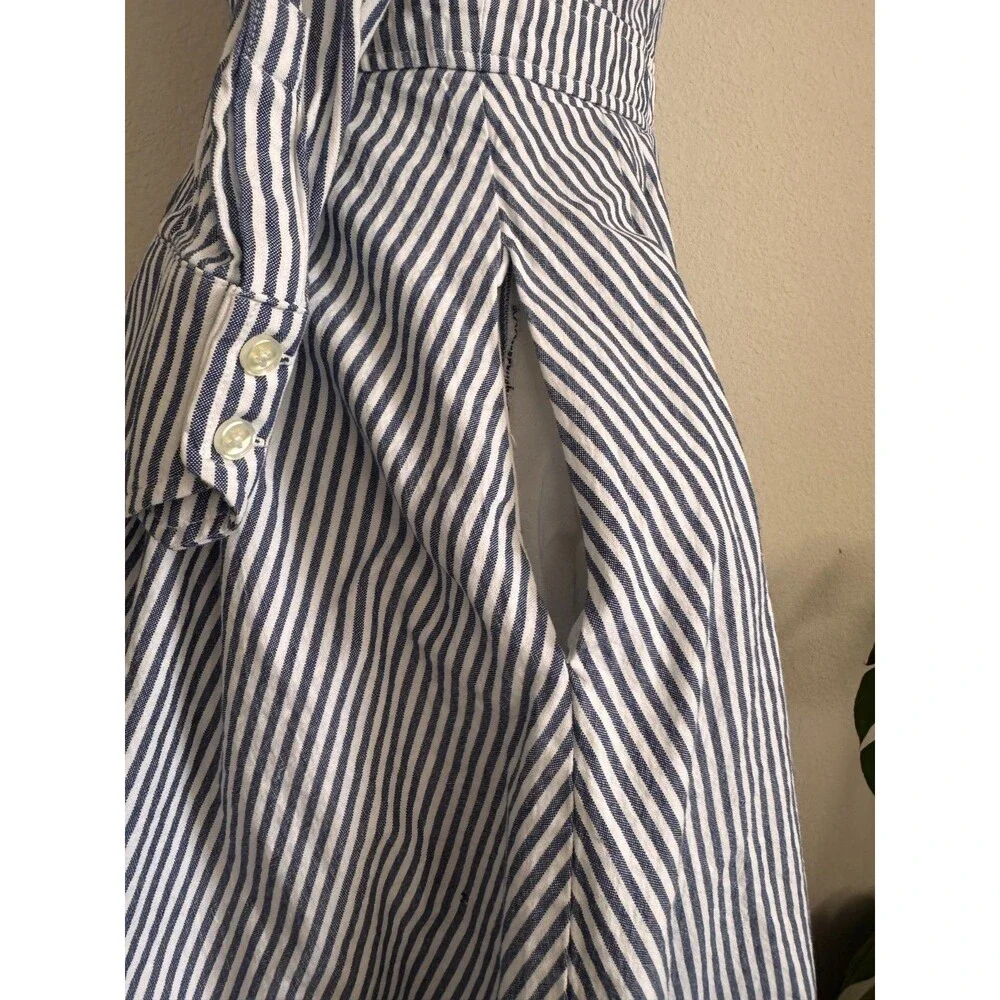 Eliza J Blue White Striped Shirt Dress 100% Cotton Button Front Size 4 Pockets - Picture 5 of 12